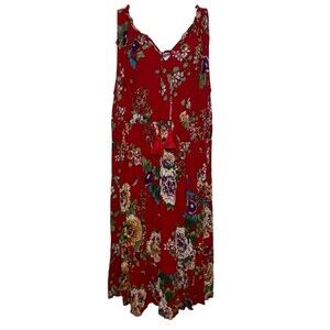 Bila Dress Womens XXL Red Floral Crinkle Sundress Midi Ruffle Sleeveless Coastal